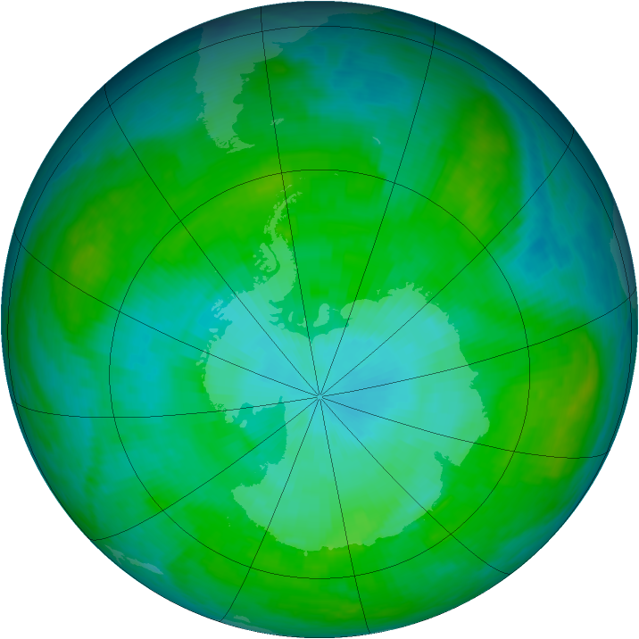 Antarctic ozone map for 15 January 1985
